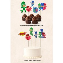 Pijamaskeliler Konsept 5 Adet Pasta 20 Adet Cupcake Mini Set Doğum Günü Pasta Süsü