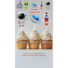 Uzay Temalı Cupcake Süsü Pasta Süsü Doğum Günü Süsü 20'li