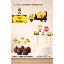 Inşaat Malzemeleri Doğum Günü Süsü Seti - Pasta Süsü, Cupcake Süsü, Pano Masa Üstü Süsü