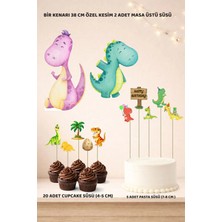 Dinozor Doğum Günü Süsü Seti - Pasta Süsü, Cupcake Süsü, Pano Masa Üstü Süsü