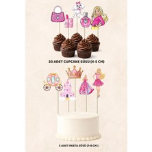 Barbie Konsept 5 Adet Pasta 20 Adet Cupcake Mini Set Doğum Günü Pasta Süsü
