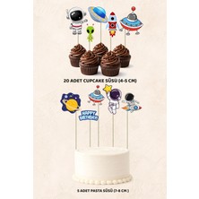 Uzay Konsept 5 Adet Pasta 20 Adet Cupcake Mini Set Doğum Günü Pasta Süsü