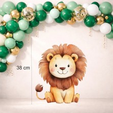 Aslan Safari Pastel Temalı Ayaklı Pano (38 Cm) Doğum Günü Süsü 300GR Kuşe Kağıt