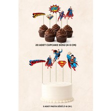 Süperman Konsept 5 Adet Pasta 20 Adet Cupcake Mini Set Doğum Günü Pasta Süsü