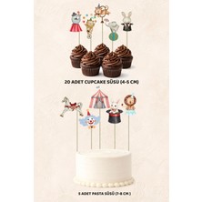Sirk Hayvanları Konsept 5 Adet Pasta 20 Adet Cupcake Mini Set Doğum Günü Pasta Süsü