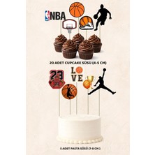 Basketbol Yetişkin Konsept 5 Adet Pasta 20 Adet Cupcake Mini Set Doğum Günü Pasta Süsü