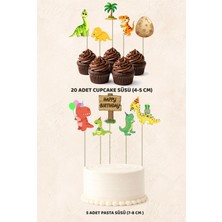 Dinozorlar Safari Konsept 5 Adet Pasta 20 Adet Cupcake Mini Set Doğum Günü Pasta Süsü