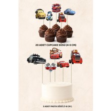 Arabalar Şimşek Mcquuen Konsept 5 Adet Pasta 20 Adet Cupcake Mini Set Doğum Günü Pasta Süsü