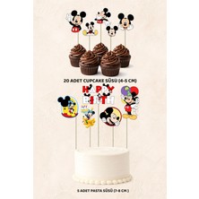 Mickey Mouse Konsept 5 Adet Pasta 20 Adet Cupcake Mini Set Doğum Günü Pasta Süsü