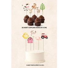 Çiftlik Hayvanları Konsept 5 Adet Pasta 20 Adet Cupcake Mini Set Doğum Günü Pasta Süsü