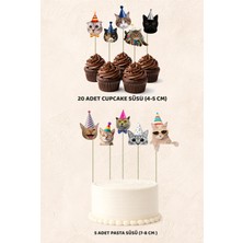 Kedi Konsept 5 Adet Pasta 20 Adet Cupcake Mini Set Doğum Günü Pasta Süsü