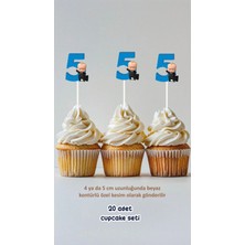 Patron Bebek 5 Yaş Temalı Konsept Kürdanlı Cupcake Süsü Doğum Günü Süsü *20'li Kalın Kağıt