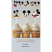 Mickey Mouse Temalı Konsept Kürdanlı Cupcake Süsü Doğum Günü Süsü *20'li Kalın Kağıt