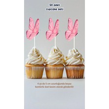 Kelebek Temalı Konsept Kürdanlı Cupcake Süsü Doğum Günü Süsü *20'li Kalın Kağıt