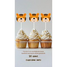 Kaplan Temalı Konsept Kürdanlı Cupcake Süsü Doğum Günü Süsü *20'li Kalın Kağıt
