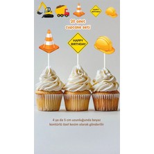 Inşaat Temalı Cupcake Süsü Pasta Süsü Doğum Günü Süsü 20'li