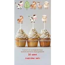 Çiftlik Hayvanları Temalı Kürdanlı Cupcake Süsü Doğum Günü Süsü *20'li Kalın Kağıt
