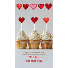 Kalp Temalı Kürdanlı Cupcake Süsü Doğum Günü Süsü *20'li Kalın Kağıt