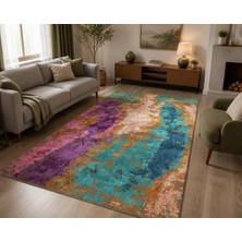 Hoom Rugs Arkaik Plz 01 Eflatun Etnik Renkli Vintage Makine Halısı