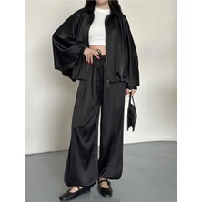 Vess Moda Saten Oversize Kalıp Ceket ve Pantolon Ikili Takım