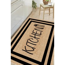 Pelura Halı Çerçeveli Kitchen Yazılı Baskılı Kaymaz Yıkanabilir Mutfak Halısı Yolluk