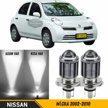 Caralp Nissan Micra 2002-2010 Uyumlu Mercekli Far Ampulü LED Xenon Beyaz Renk Far Şimşek Etkili Csp LED Lamba Uzun Kısa 2 Adet Takım