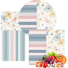 Decovetro Cam Sunum Servis Tabağı 3'lü Karma Set Flower & Stripes Desenli