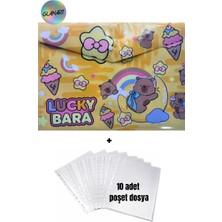 Glanart A4 Boy Çıt Çıt  Ödev Dosyası +10\' Lu Poşet Dosya  Lucky Bara