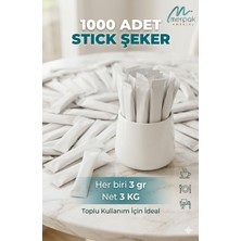 Merpak Ambalaj Stick Şeker (3 Kg) Tek Kullanımlık Beyaz Toz Şeker 3 gr x 1000'LI