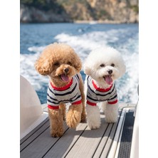 Kemique Yacht Club Marin Çizgili Köpek Tişörtü | Lacivert Kırmızı Yazlık Köpek Kıyafeti | Küçük Irklar