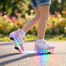 Rocky Glow Pembe Işıklı Patenli Ayakkabı Çocuk LED Tekerlekli Spor Ayakkabı USB Şarjlı Ortopedik Sneaker