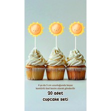 Güneş Temalı Konsept Kürdanlı Cupcake Süsü Doğum Günü Süsü *20'li Kalın Kağıt