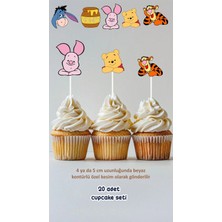 Ayı Winnie The Pooh Temalı Konsept Kürdanlı Cupcake Süsü Doğum Günü Süsü *20'li Kalın Kağıt