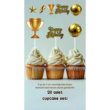 Futbol Temalı Konsept Kürdanlı Cupcake Süsü Doğum Günü Süsü *20'li Kalın Kağıt