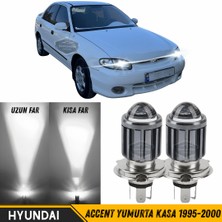 ŞüsCarOto Aksesuar Hyundai Accent Yumurta Kasa 1995-2000 Uyumlu Mercekli Far Ampulü LED Xenon Beyaz Renk Far Şimşek Etkili Csp LED Lamba Uzun Kısa 2 Adet Takım