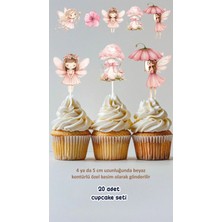 Peri Kızı Konsept Kürdanlı Cupcake Süsü Doğum Günü Süsü *20'li Kalın Kağıt
