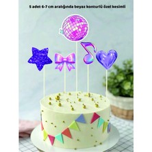 Mor Renk Müzik Temalı 5 Adet Doğum Günü Pata Süsü