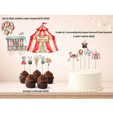Sirk Hayvanları Temalı Doğum Günü Süsü Seti - Pasta Süsü, Cupcake Süsü, Pano
