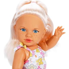 PopŞeker Tina Summer Sarışın Mavi Gözlü Et Bebek - 45 cm Çiçekli Tulumlu Oyuncak Bebek