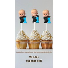 Patron Bebek 1 Yaş Temalı Konsept Kürdanlı Cupcake Süsü Doğum Günü Süsü *20'li Kalın Kağıt