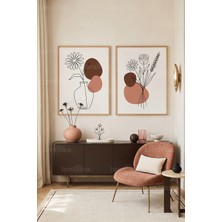 Tontilika Minimalist Çiçek Temalı 2'li Ahşap Çerçeveli Tablo Seti