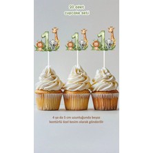 1 Yaş Safari Temalı Cupcake Süsü Pasta Süsü Doğum Günü Süsü 20 Adet