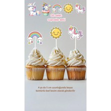 Unicorn Temalı Cupcake Süsü Pasta Süsü Doğum Günü Süsü 20'li