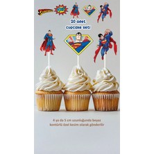 Superman Temalı Cupcake Süsü Pasta Süsü Doğum Günü Süsü 20'li