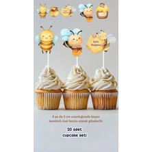 Arı Konsept Kürdanlı Cupcake Süsü Doğum Günü Süsü *20'li Kalın Kağıt