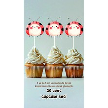 Uğur Böceği Temalı Konsept Kürdanlı Cupcake Süsü Doğum Günü Süsü *20'li Kalın Kağıt