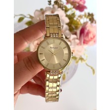 Ferrucci Gold Renk Çelik Kordon Taşlı Şık Kadın Kol Saat+Bileklik Hediyeli
