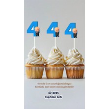 Patron Bebek 4 Yaş Temalı Konsept Kürdanlı Cupcake Süsü Doğum Günü Süsü *20'li Kalın Kağıt