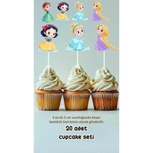 Prenses Temalı Konsept Kürdanlı Cupcake Süsü Doğum Günü Süsü *20'li Kalın Kağıt