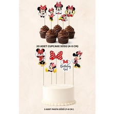 Minnie Mouse Konsept 5 Adet Pasta 20 Adet Cupcake Mini Set Doğum Günü Pasta Süsü